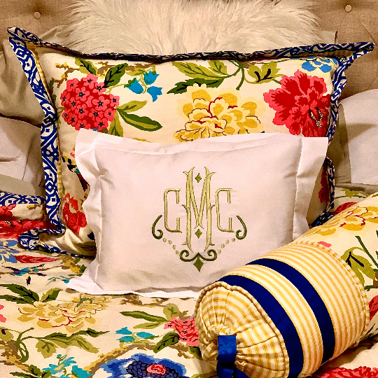Monogrammed top boudoir pillow