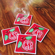 Monogrammed Holiday Coasters -Set of Four