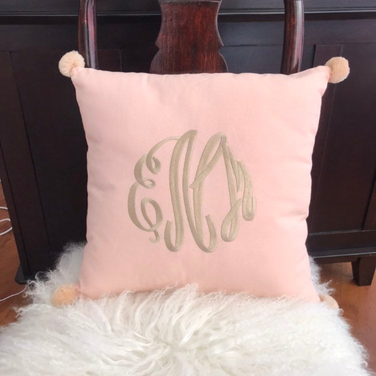 Monogrammed Pom Pom Pillow