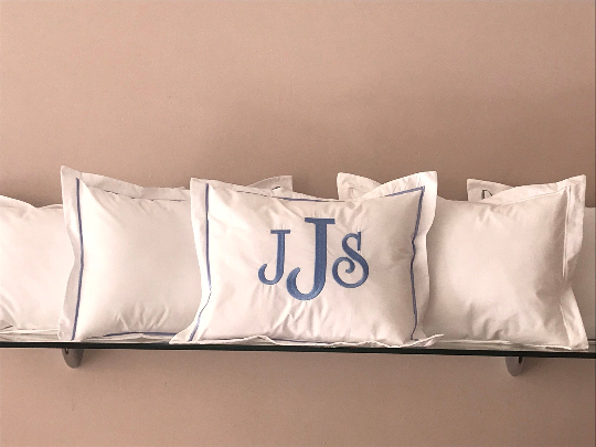 Monogrammed Pillow with Satin Stitch Trim