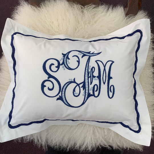 Monogrammed Wave Stitch Trim Pillow
