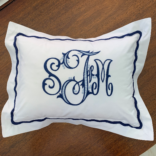 Monogrammed Wave Stitch Trim Pillow